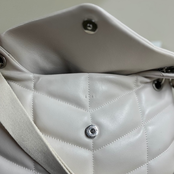 Quilted Shoulder Bag, Vegan Leather, Ivory, Medium - Picture 3 of 5